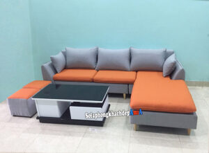 Hình ảnh Bàn ghế sofa nỉ phòng khách Hà Nội nhỏ đẹp kết hợp bàn trà