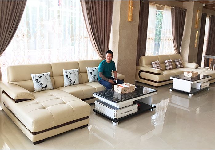 Hình ảnh Bộ bàn ghế sofa sảnh khách sạn đẹp thiết kế kiểu dáng sofa da góc chữ L