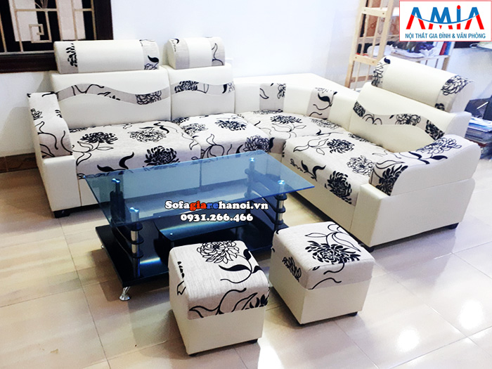 Hình ảnh Bàn kính sofa giá rẻ Hà Nội kết hợp cùng bộ ghế sofa góc nhỏ xinh