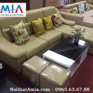 Hình ảnh cho mẫu bàn trà gỗ màu trắng kết hợp sofa da sang trọng