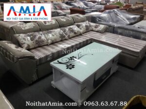 Hình ảnh cho mẫu bàn trà mặt kính hiện đại kết hợp cùng ghế sofa nỉ đẹp