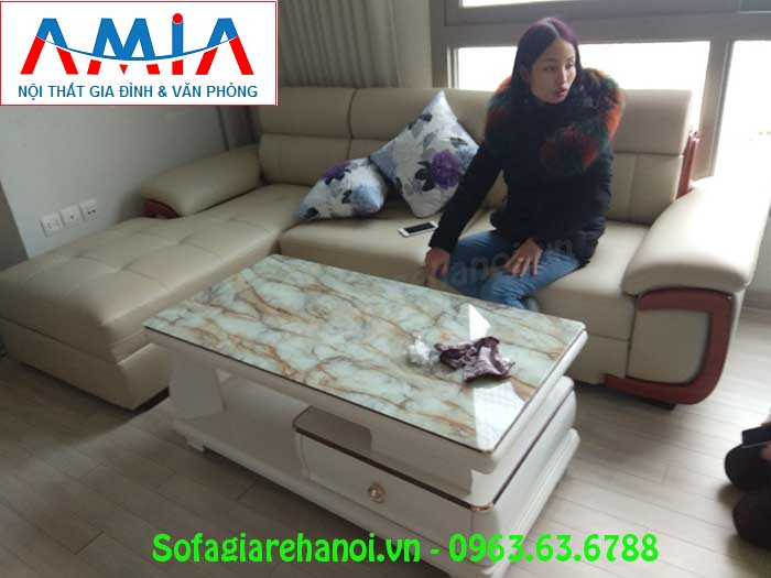 Hình ảnh bộ bàn ghế sofa da góc chữ L hiện đại và sang trọng