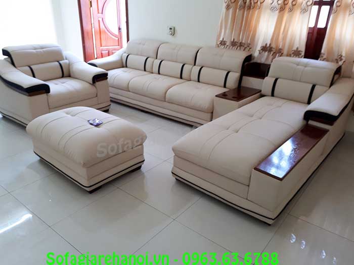 Hình ảnh bộ ghế sofa da góc chữ L đẹp hiện đại được chụp tại phòng khách gia đình