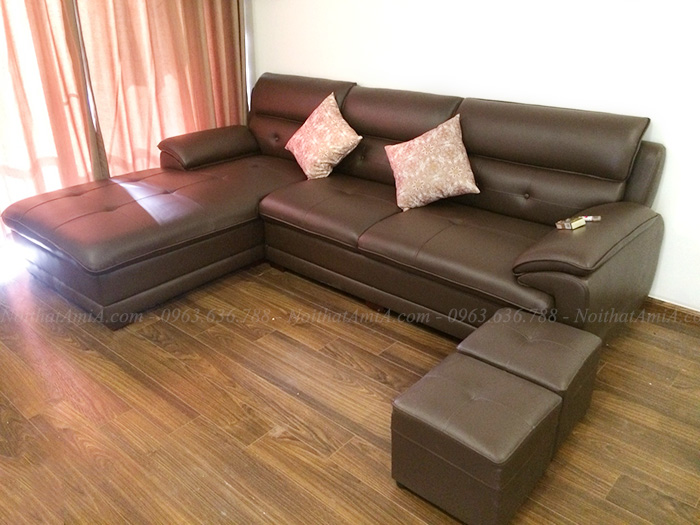 Hình ảnh Bộ ghế sofa da chữ L thiết kế hiện đại và sang trọng