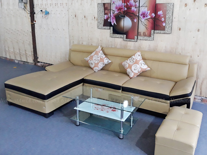 Hình ảnh Bộ ghế sofa da đẹp chụp thực tế tại Tổng kho Nội thất AmiA