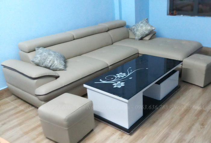 Hình ảnh Bộ ghế sofa da góc chữ L đẹp hiện đại cho nhà xinh