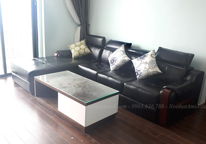 Hình ảnh Bộ ghế sofa da phòng khách đẹp kết hợp bàn trà sofa