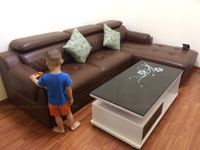 Hình ảnh Bộ ghế sofa đẹp da chữ L thiết kế hiện đại và sang trọng