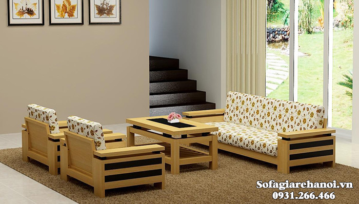 Hình ảnh Bộ ghế sofa gỗ đệm nỉ đẹp hiện đại cho phòng khách đẹp