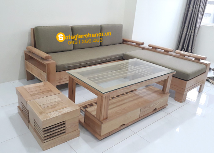 Hình ảnh Bộ ghế sofa gỗ giá rẻ Hà Nội tích hợp phần nệm mút