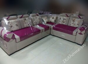 Bộ sofa nỉ giá rẻ màu hồng pha kem