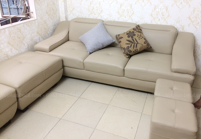 Hình ảnh Bộ ghế sofa văng da đẹp nhỏ xinh cho căn phòng khách nhỏ