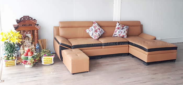 Hình ảnh Bộ sofa da đẹp hiện đại bài trí trong căn phòng đẹp nhà khách hàng