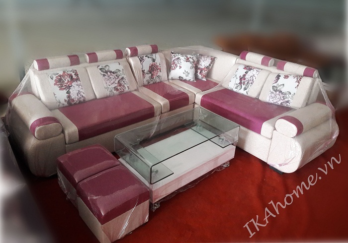 Hình ảnh bộ sofa nỉ màu đỏ pha kem