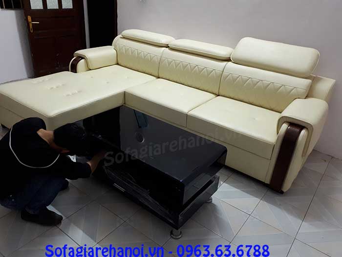 Hình ảnh mẫu ghế sofa da góc chữ L màu trắng sữa đẹp hiện đại