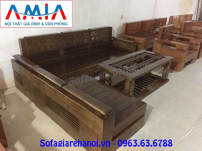 Hình ảnh mẫu ghế sofa chữ L gỗ màu nâu đen AmiA SFG017 đẹp hiện đại thật sang trọng và đẳng cấp