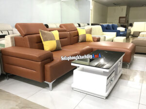 Hình ảnh Ghế sofa da cao cấp phòng khách đẹp màu da bò