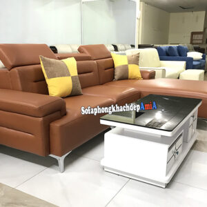 Hình ảnh Ghế sofa da cao cấp phòng khách đẹp màu da bò