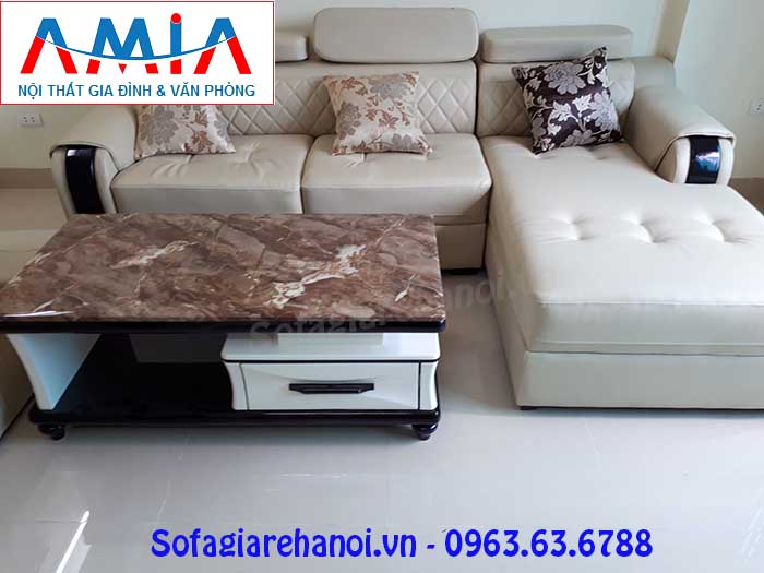 Hình ảnh ghế sofa da góc chữ L 3 chỗ kết hợp bàn trà sofa đẹp hiện đại