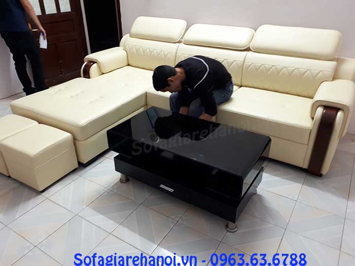 Hình ảnh mẫu ghế sofa da góc chữ L thật hiện đại và sang trọng kết hợp cùng bàn trà sofa đẹp