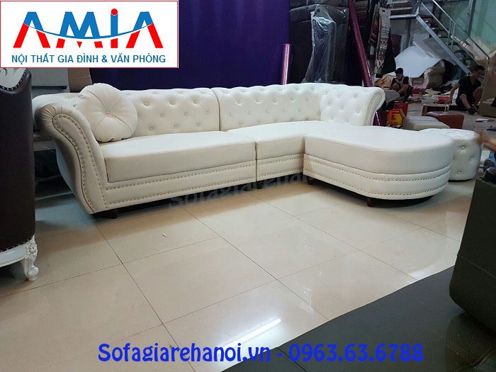 Hình ảnh cho mẫu ghế sofa văng da đẹp màu trắng thật điệu đà với chi tiết đính đinh đồng