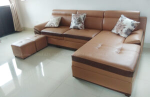 Hình ảnh Mẫu ghế sofa da đẹp hình chữ l bài trí trong phòng khách nhà khách hàng