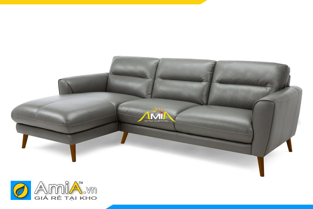 Mẫu sofa góc chữ L đẹp bọc da màu ghi AmiA 20233