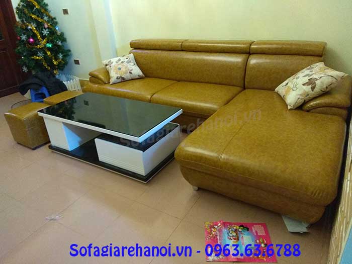 Hình ảnh mẫu ghế sofa da góc chữ L đẹp màu vàng độc đáo