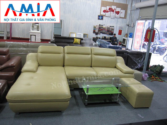 Hình ảnh cho mẫu ghế sofa da góc chữ L với thiết kế sang trọng 3 chỗ ngồi hiện đại