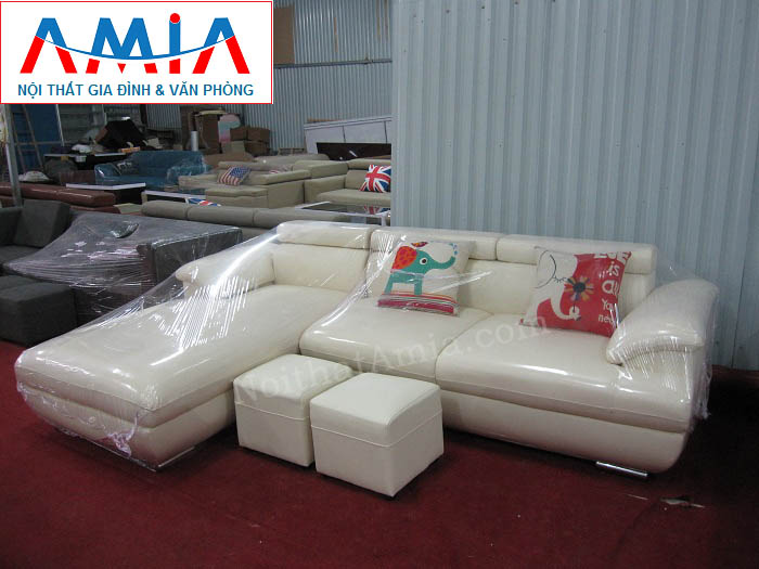 Hình ảnh cho ghế sofa da góc chữ L đẹp màu trắng hiện đại và trẻ trung