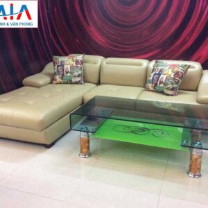 Hình ảnh cho mẫu ghế sofa da góc chữ L với gam màu kem hiện đại , trẻ trung