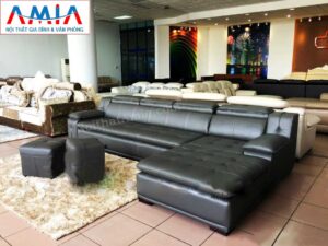 Hình ảnh cho mẫu ghế sofa da góc chữ L rút khuy màu đen đẹp hiện đại cho không gian căn phòng đẹp