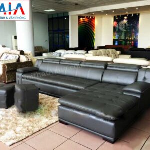 Hình ảnh cho mẫu ghế sofa da góc chữ L rút khuy màu đen đẹp hiện đại cho không gian căn phòng đẹp