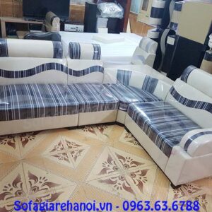 Hình ảnh mẫu ghế sofa da pha nỉ giá rẻ đẹp hiện đại với thiết kế kẻ sọc độc đáo