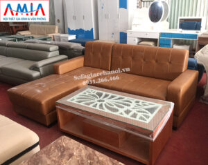 Hình ảnh Ghế sofa da phòng khách nhỏ kiểu dáng hình chữ L hiện đại