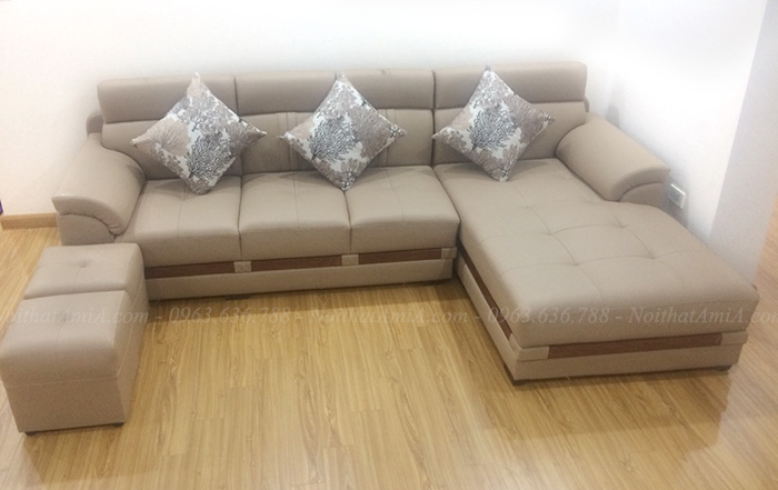 Hình ảnh Mẫu ghế sofa đẹp da chữ L hiện đại và sang trọng thiết kế 4 chỗ