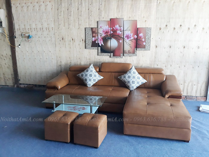 Hình ảnh Ghế sofa đẹp da chữ L chụp tại tổng kho Nội thất AmiA