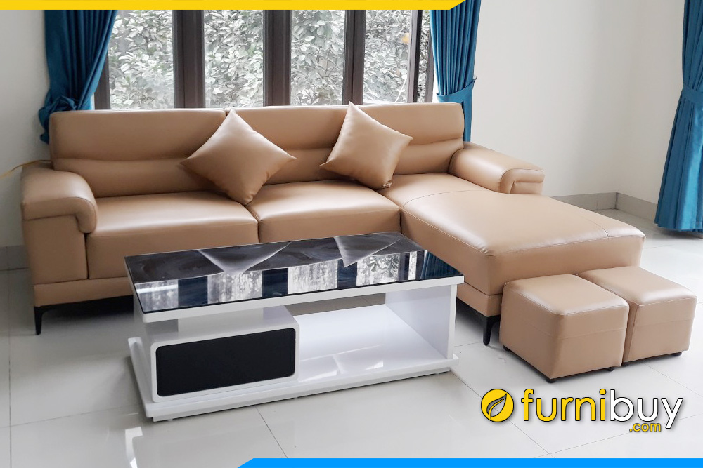 Ghế sofa góc chữ L bọc da kê phòng khách hiện đại