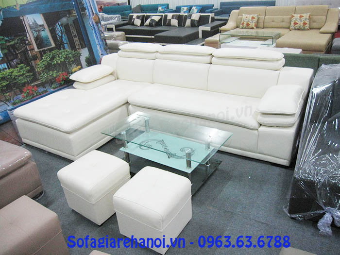 Hình ảnh cho mẫu ghế sofa da góc chữ L màu trắng đẹp hiện đại AmiA SFD121