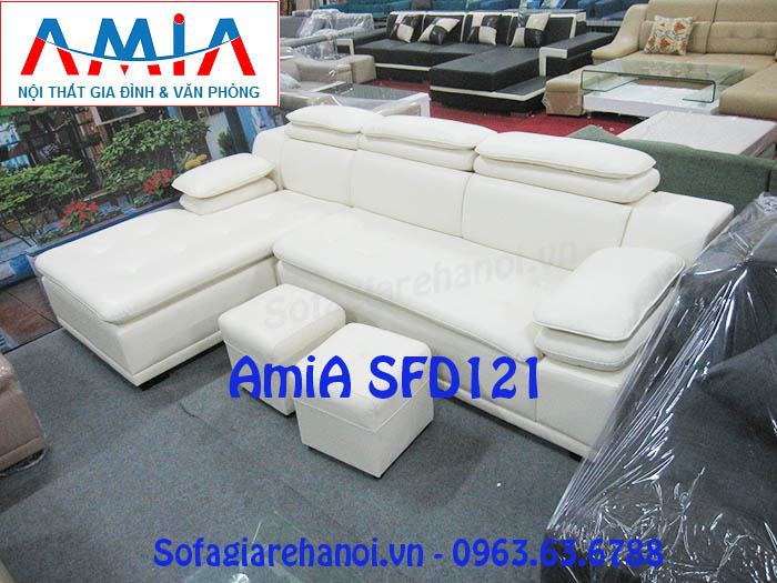 Hình ảnh cho mẫu sản phẩm ghế sofa da góc chữ L màu trắng đẹp hiện đại