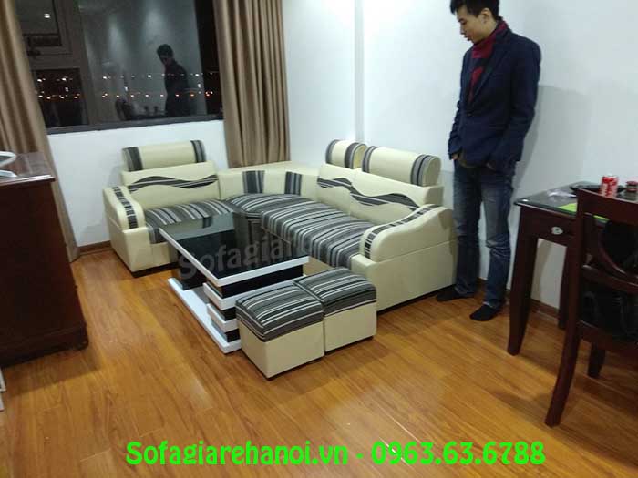 Hình ảnh bộ ghế sofa góc giá rẻ da pha nỉ hiện cũng đang rất được yêu thích và ưa chuộng