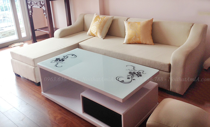 Hình ảnh Ghế sofa nỉ chữ L đẹp hiện đại và sang trọng chụp tại phòng khách nhà khách hàng