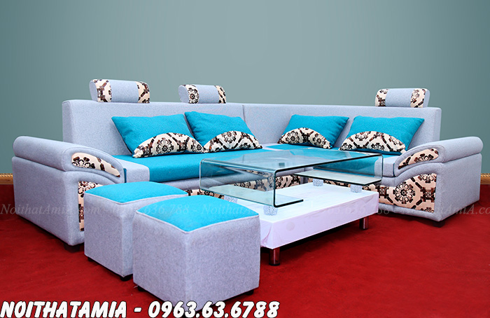 Hình ảnh Ghế sofa nỉ đẹp hiện đại giá rẻ tại Hà Nội kết hợp bàn trà kính