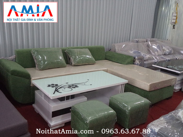 Hình ảnh cho ghế sofa nỉ đẹp màu xanh rêu AmiA SFN053