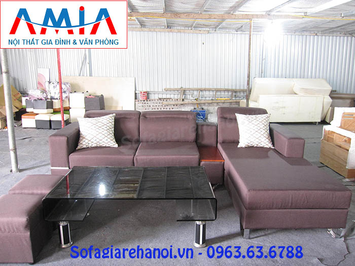 Hình ảnh cho bộ ghế sofa nỉ góc chữ L màu nâu tím đẹp hiện đại và sang trọng