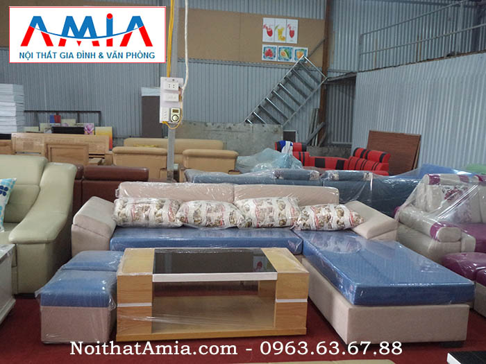 Hình ảnh cho ghế sofa nỉ cho phòng khách nhỏ màu xanh da trời SFN054