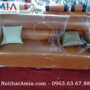 Hình ảnh mẫu ghế sofa văng da màu nâu đất mang vẻ đẹp độc đáo và hiện đại cho không gian phòng khách gia đình bạn