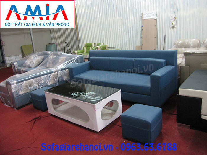 Hình ảnh cho mẫu ghế sofa văng da Hàn Quốc màu xanh đẹp hiện đại