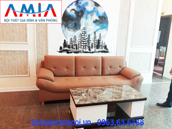 Hình ảnh sofa văng da đẹp hiện đại kết hợp bàn trà gỗ kính đẹp sang trọng