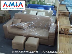 Hình ảnh cho mẫu ghế sofa văng da màu nâu nhạt hiện đại và sang trọng